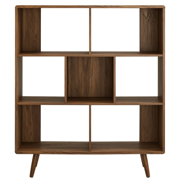 Modway Furniture Transmit 7 Shelf Wood Grain Bookcase - Modern Mid-Century Design for Stylish Home Organization Walnut EEI-2529-WAL