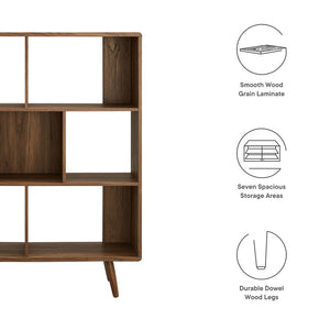Modway Furniture Transmit 7 Shelf Wood Grain Bookcase - Modern Mid-Century Design for Stylish Home Organization Walnut EEI-2529-WAL