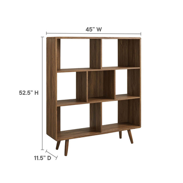 Modway Furniture Transmit 7 Shelf Wood Grain Bookcase - Modern Mid-Century Design for Stylish Home Organization Walnut EEI-2529-WAL
