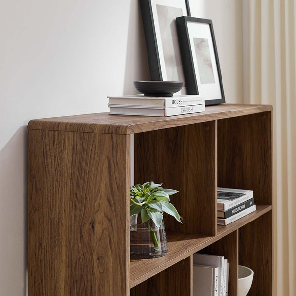 Modway Furniture Transmit 7 Shelf Wood Grain Bookcase - Modern Mid-Century Design for Stylish Home Organization Walnut EEI-2529-WAL