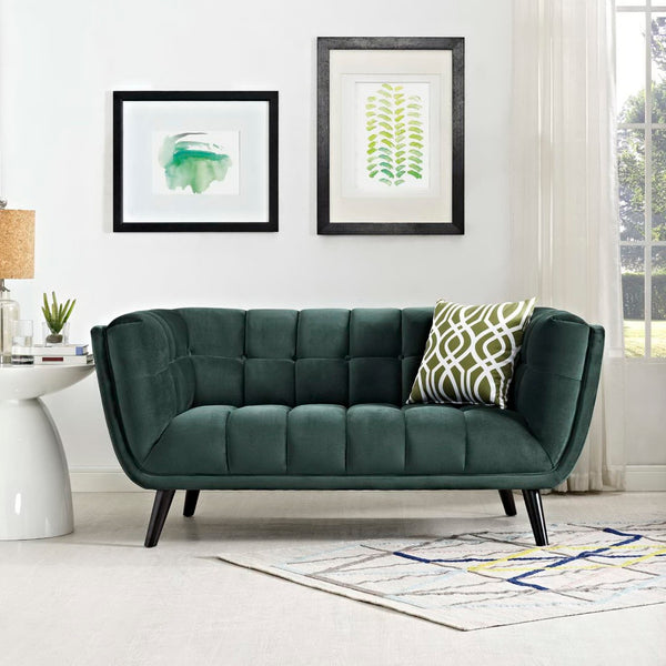 Modway Furniture Bestow Performance Velvet Loveseat - Stylish Green Comfort, Mid-Century Design for Modern Homes EEI-2535-GRN