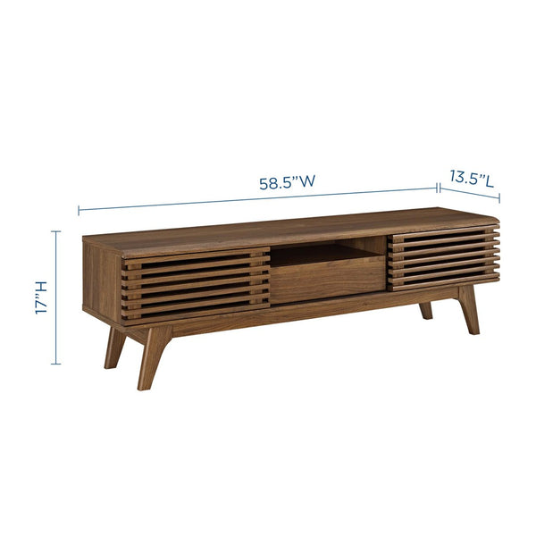 Modway Furniture Render 59" Mid-Century Modern TV Stand - Walnut Finish, Storage Drawer & Cable Management Solutions EEI-2541-WAL