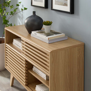 Modway Furniture Render Display Stand - Mid-Century Modern Design with Adjustable Shelves and Cable Management Features Oak EEI-2542-OAK