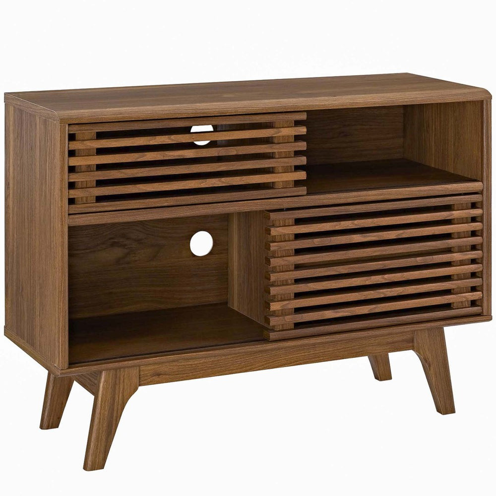 Modway Furniture Render Display Stand - Mid-Century Modern Design with Adjustable Shelves and Cable Management Features Walnut EEI-2542-WAL