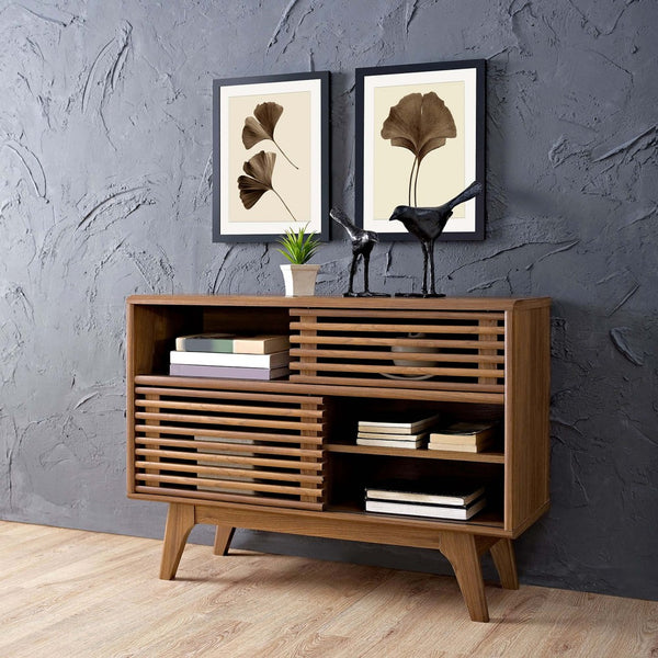 Modway Furniture Render Display Stand - Mid-Century Modern Design with Adjustable Shelves and Cable Management Features Walnut EEI-2542-WAL