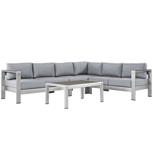 Modway Furniture Shore 5-Piece Outdoor Aluminum Sectional Sofa Set - Durable, Stylish, Low Maintenance for Patios Silver Gray EEI-2557-SLV-GRY