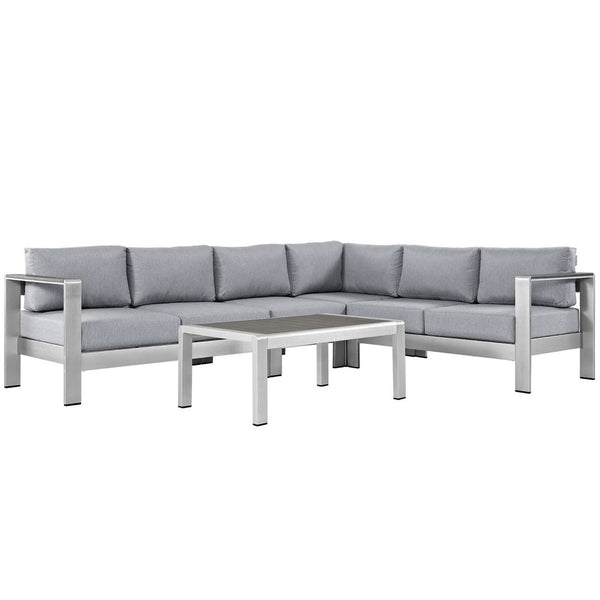 Modway Furniture Shore 5-Piece Outdoor Aluminum Sectional Sofa Set - Durable, Stylish, Low Maintenance for Patios Silver Gray EEI-2557-SLV-GRY
