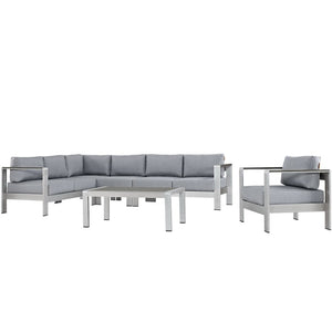 Modway Furniture Shore 6-Piece Outdoor Sectional Sofa Set by Modway - Modern, Durable Aluminum for Stylish Patios Silver Gray EEI-2558-SLV-GRY