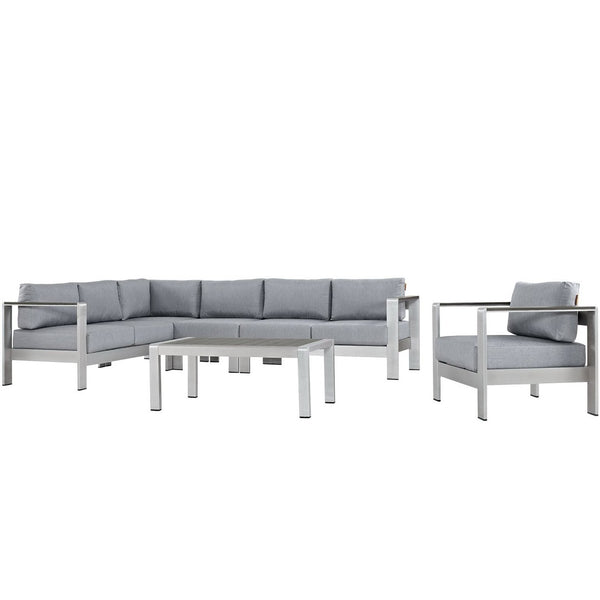 Modway Furniture Shore 6-Piece Outdoor Sectional Sofa Set by Modway - Modern, Durable Aluminum for Stylish Patios Silver Gray EEI-2558-SLV-GRY