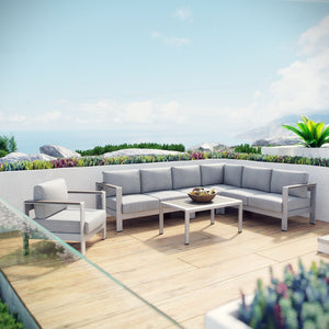 Modway Furniture Shore 6-Piece Outdoor Sectional Sofa Set by Modway - Modern, Durable Aluminum for Stylish Patios Silver Gray EEI-2558-SLV-GRY