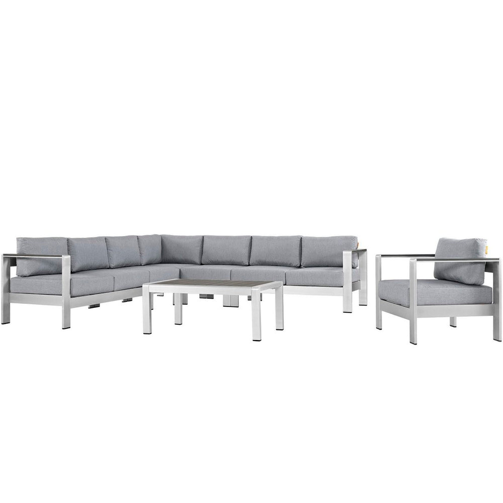 Modway Furniture Shore 7-Piece Outdoor Patio Sectional Sofa Set - Modern All-Weather Comfort for Stylish Gatherings Silver Gray EEI-2562-SLV-GRY