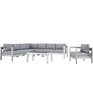 Modway Furniture Shore 7-Piece Outdoor Patio Sectional Sofa Set - Modern All-Weather Comfort for Stylish Gatherings Silver Gray EEI-2562-SLV-GRY