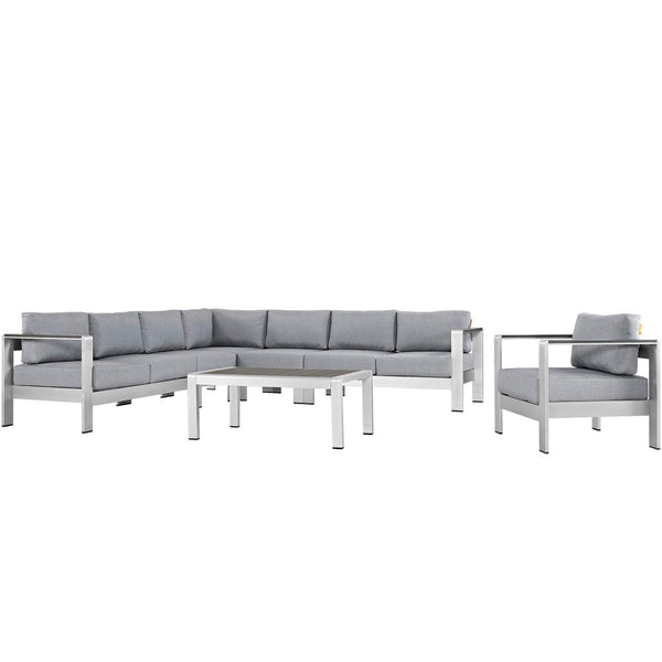 Modway Furniture Shore 7-Piece Outdoor Patio Sectional Sofa Set - Modern All-Weather Comfort for Stylish Gatherings Silver Gray EEI-2562-SLV-GRY