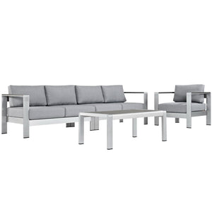 Modway Furniture Shore 4 Piece Outdoor Patio Aluminum Sectional Sofa Set for Stylish Comfort and Versatile Living Spaces Silver Gray EEI-2563-SLV-GRY