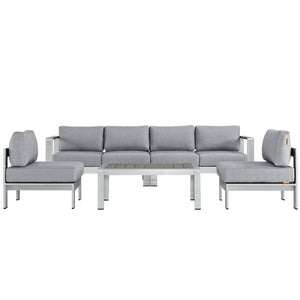 Modway Furniture Shore 5 Piece Outdoor Patio Sectional Sofa Set with Coffee Table for Stylish Alfresco Living Silver Gray EEI-2564-SLV-GRY