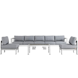 Modway Furniture Shore 6-Piece Outdoor Patio Sectional Sofa Set – Modern Aluminum Design for Stylish Gatherings Silver Gray EEI-2565-SLV-GRY