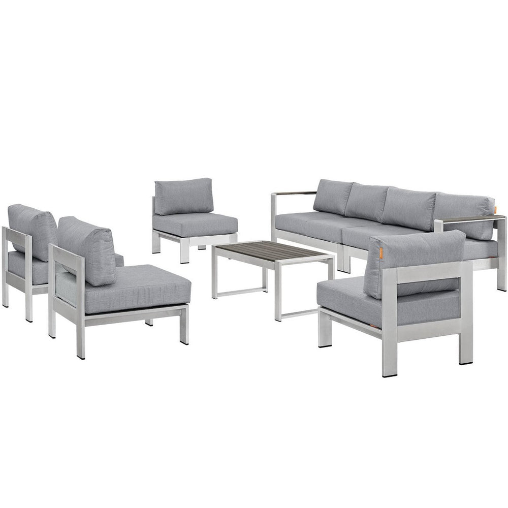 Modway Furniture Shore 7-Piece Modular Outdoor Patio Sectional Sofa Set by Modway for Stylish Gatherings & Comfort Silver Gray EEI-2566-SLV-GRY