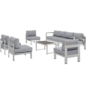Modway Furniture Shore 7-Piece Modular Outdoor Patio Sectional Sofa Set by Modway for Stylish Gatherings & Comfort Silver Gray EEI-2566-SLV-GRY