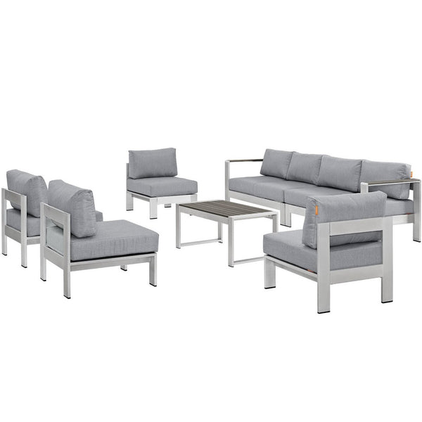 Modway Furniture Shore 7-Piece Modular Outdoor Patio Sectional Sofa Set by Modway for Stylish Gatherings & Comfort Silver Gray EEI-2566-SLV-GRY