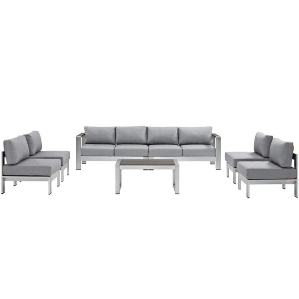 Modway Furniture Shore 7-Piece Modular Outdoor Patio Sectional Sofa Set by Modway for Stylish Gatherings & Comfort Silver Gray EEI-2566-SLV-GRY