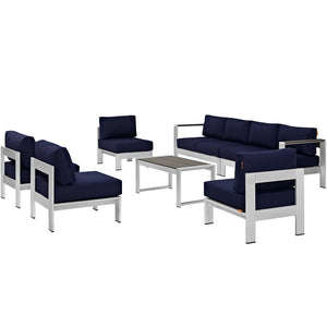Modway Furniture Shore 7-Piece Modular Outdoor Patio Sectional Sofa Set by Modway for Stylish Gatherings & Comfort Silver Navy EEI-2566-SLV-NAV