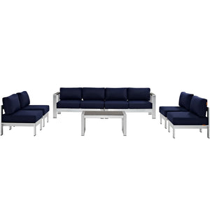 Modway Furniture Shore 7-Piece Modular Outdoor Patio Sectional Sofa Set by Modway for Stylish Gatherings & Comfort Silver Navy EEI-2566-SLV-NAV