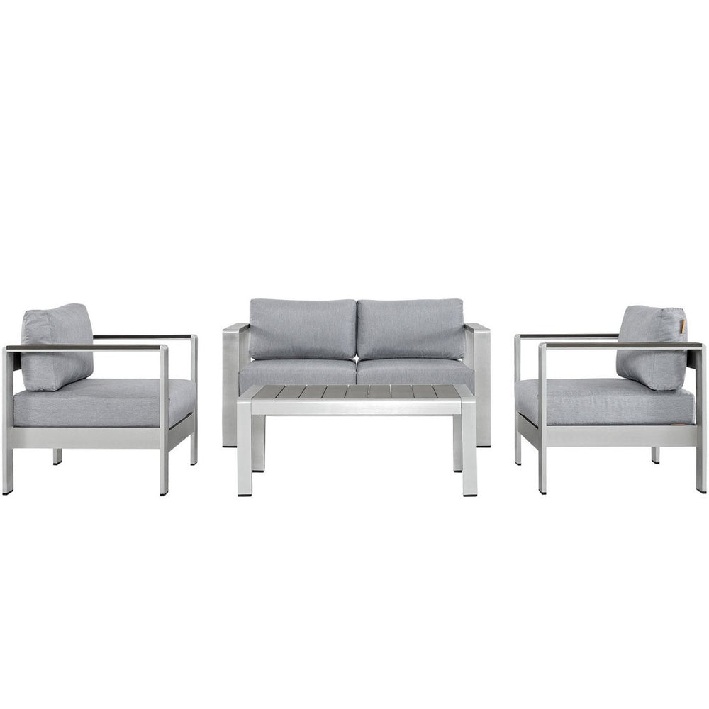 Modway Furniture Shore 4 Piece Modern Outdoor Patio Sectional Sofa Set – Durable Aluminum Frame & Plush Cushions Silver Gray EEI-2567-SLV-GRY