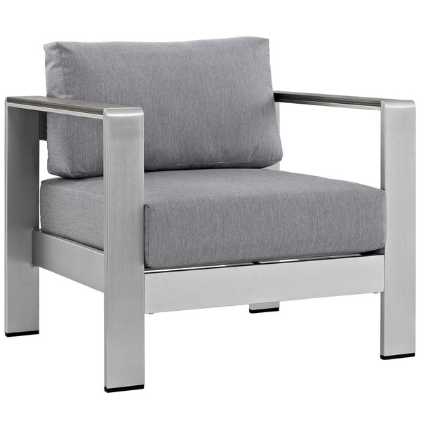 Modway Furniture Shore 4 Piece Modern Outdoor Patio Sectional Sofa Set – Durable Aluminum Frame & Plush Cushions Silver Gray EEI-2567-SLV-GRY