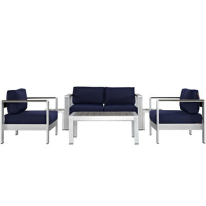 Modway Furniture Shore 6-Piece Outdoor Patio Sectional Sofa Set by Modway - Durable, Stylish, Weather-Resistant Comfort Silver Navy EEI-2568-SLV-NAV