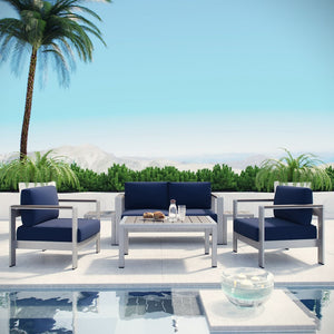 Modway Furniture Shore 6-Piece Outdoor Patio Sectional Sofa Set by Modway - Durable, Stylish, Weather-Resistant Comfort Silver Navy EEI-2568-SLV-NAV