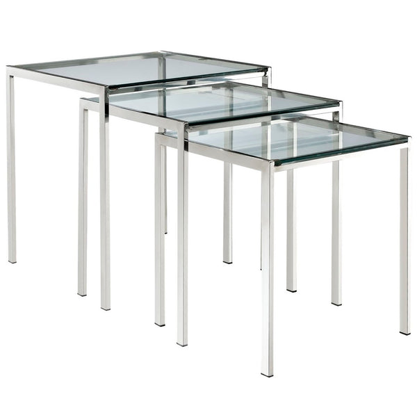 Modway Furniture Nimble Modern Nesting Table Set by Modway - Sleek Stainless Steel & Tempered Glass for Versatile Use EEI-257