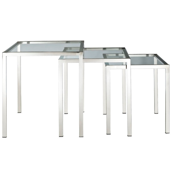 Modway Furniture Nimble Modern Nesting Table Set by Modway - Sleek Stainless Steel & Tempered Glass for Versatile Use EEI-257