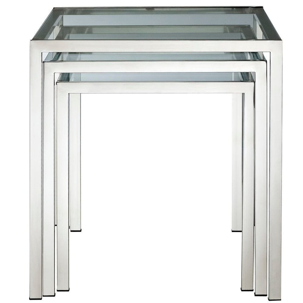 Modway Furniture Nimble Modern Nesting Table Set by Modway - Sleek Stainless Steel & Tempered Glass for Versatile Use EEI-257