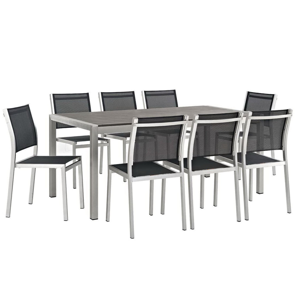 Modway Furniture Shore 9-Piece Outdoor Aluminum Dining Set - Stylish, Durable, Low-Maintenance Patio Furniture Solution EEI-2583-SLV-BLK-SET