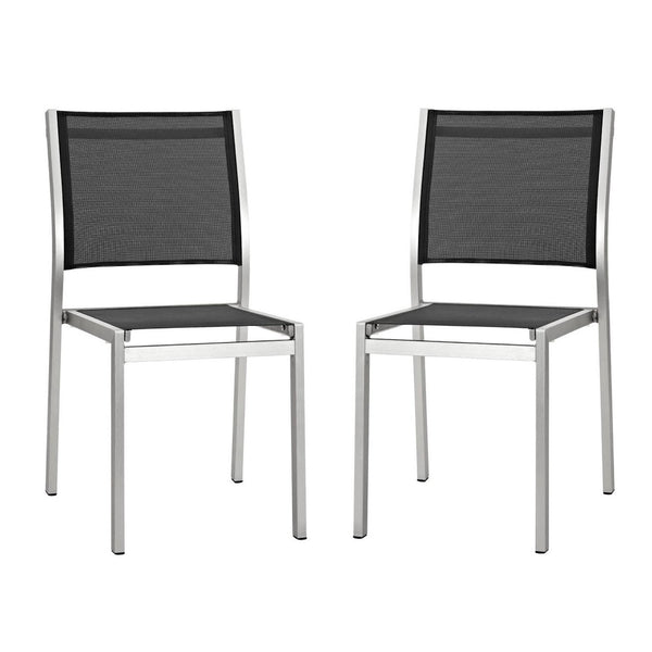 Modway Furniture Shore Outdoor Patio Dining Side Chair Set of 2 - Modern Aluminum Frame for Stylish Comfort Silver Black EEI-2585-SLV-BLK-SET