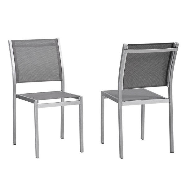 Modway Furniture Shore Outdoor Patio Dining Side Chair Set of 2 - Modern Aluminum Frame for Stylish Comfort Silver Gray EEI-2585-SLV-GRY-SET