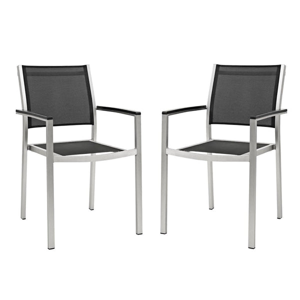 Modway Furniture Shore Outdoor Patio Dining Arm Chair Set of 2 - Modern, Durable Aluminum for Effortless Comfort Silver Black EEI-2586-SLV-BLK-SET