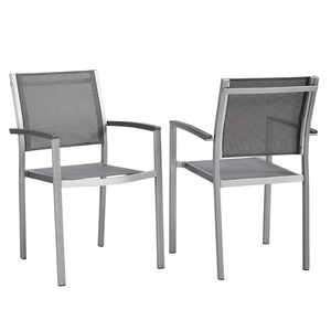 Modway Furniture Shore Outdoor Patio Dining Arm Chair Set of 2 - Modern, Durable Aluminum for Effortless Comfort Silver Gray EEI-2586-SLV-GRY-SET