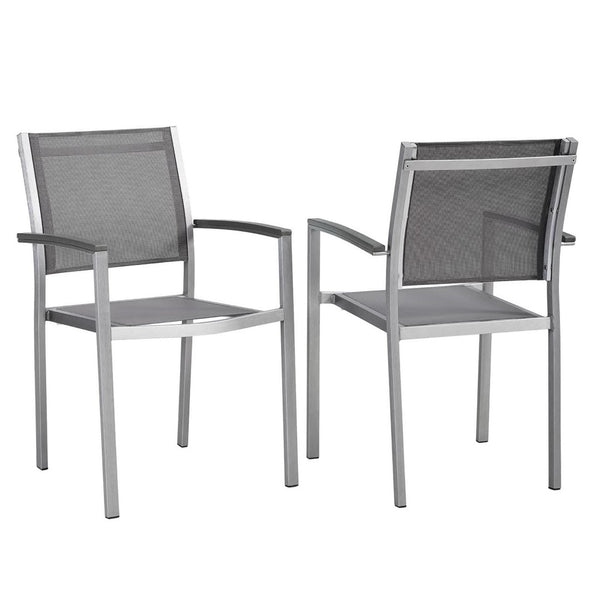 Modway Furniture Shore Outdoor Patio Dining Arm Chair Set of 2 - Modern, Durable Aluminum for Effortless Comfort Silver Gray EEI-2586-SLV-GRY-SET