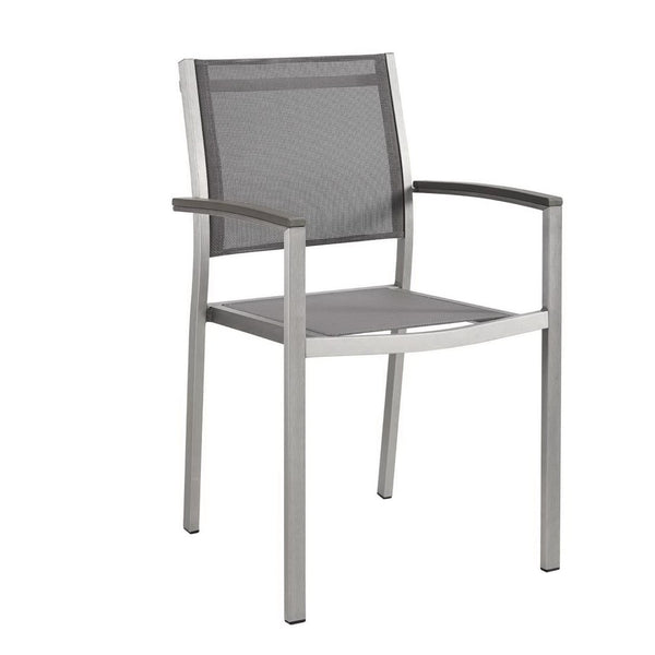 Modway Furniture Shore Outdoor Patio Dining Arm Chair Set of 2 - Modern, Durable Aluminum for Effortless Comfort Silver Gray EEI-2586-SLV-GRY-SET