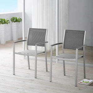Modway Furniture Shore Outdoor Patio Dining Arm Chair Set of 2 - Modern, Durable Aluminum for Effortless Comfort Silver Gray EEI-2586-SLV-GRY-SET