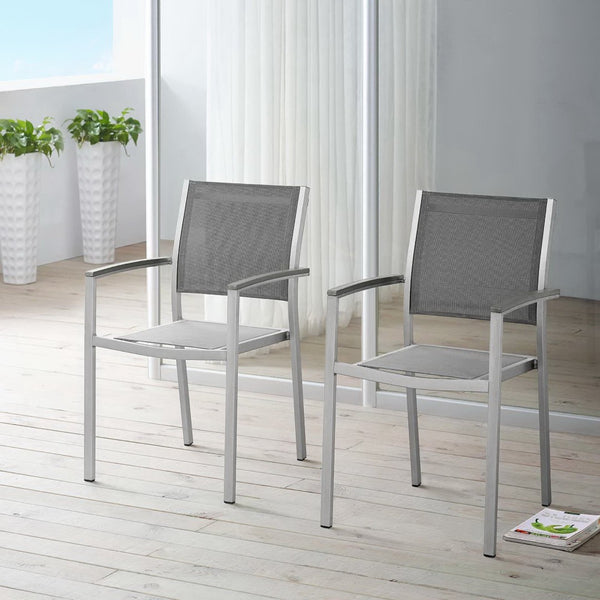 Modway Furniture Shore Outdoor Patio Dining Arm Chair Set of 2 - Modern, Durable Aluminum for Effortless Comfort Silver Gray EEI-2586-SLV-GRY-SET
