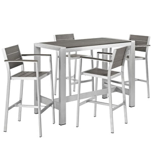 Modway Furniture Shore 5 Piece Outdoor Patio Dining Set – Modern Aluminum with Ergonomic Stools for Stylish Gatherings EEI-2588-SLV-GRY-SET