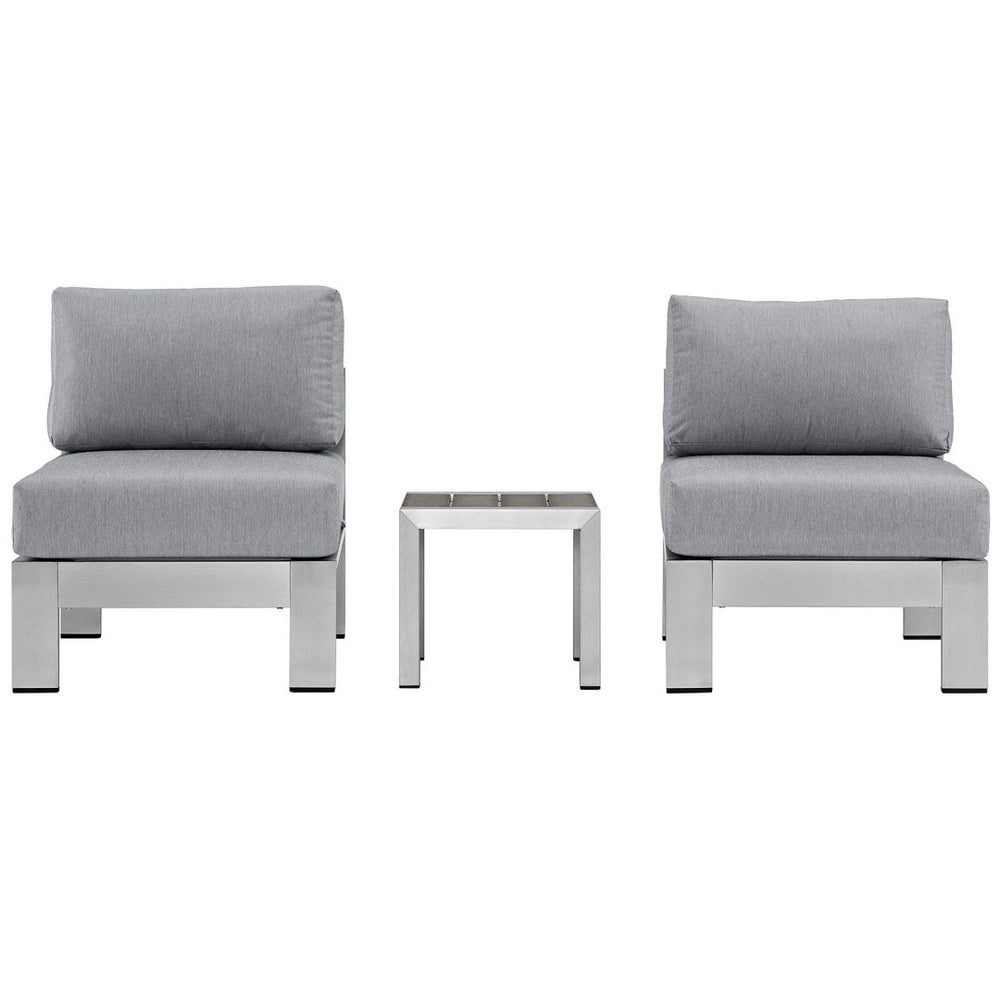 Modway Furniture Shore 3 Piece Outdoor Patio Sectional Sofa Set - Durable Aluminum Frame, Weather-Resistant Comfort Silver Gray EEI-2598-SLV-GRY