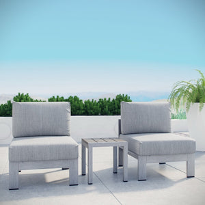 Modway Furniture Shore 3 Piece Outdoor Patio Sectional Sofa Set - Durable Aluminum Frame, Weather-Resistant Comfort Silver Gray EEI-2598-SLV-GRY