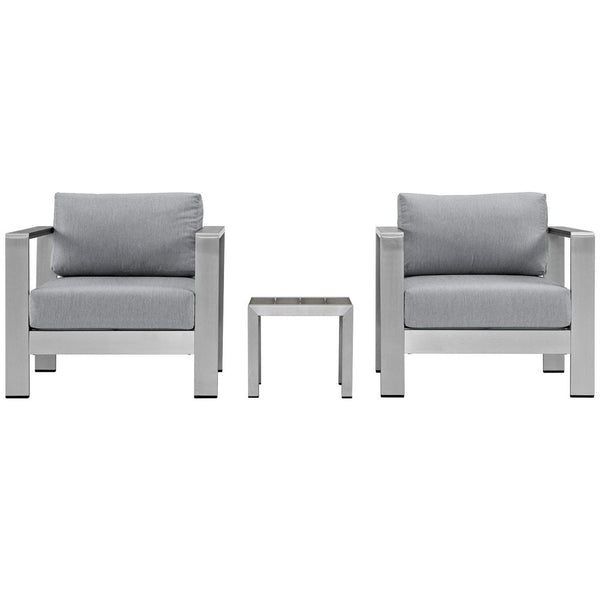 Modway Furniture Shore 3 Piece Outdoor Patio Aluminum Set - Modern Comfort with Weather-Resistant Cushions & Style Silver Gray EEI-2599-SLV-GRY