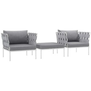 Modway Furniture Harmony 3 Piece Outdoor Aluminum Sectional Sofa Set - Modern, Weather-Resistant Design for Any Space EEI-2618-WHI-GRY-SET