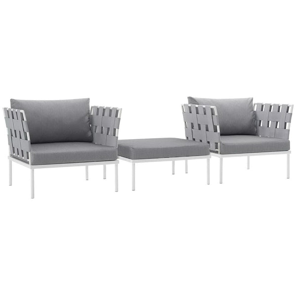 Modway Furniture Harmony 3 Piece Outdoor Aluminum Sectional Sofa Set - Modern, Weather-Resistant Design for Any Space EEI-2618-WHI-GRY-SET