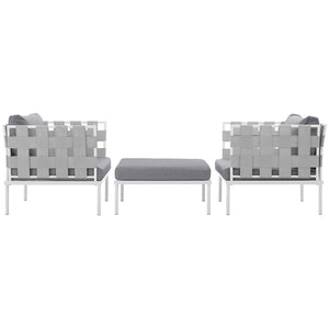 Modway Furniture Harmony 3 Piece Outdoor Aluminum Sectional Sofa Set - Modern, Weather-Resistant Design for Any Space EEI-2618-WHI-GRY-SET