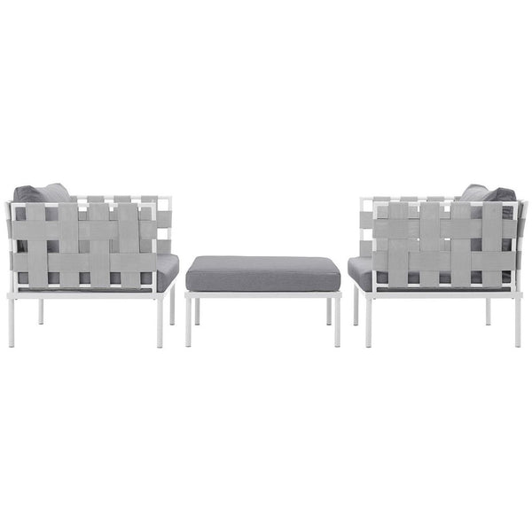 Modway Furniture Harmony 3 Piece Outdoor Aluminum Sectional Sofa Set - Modern, Weather-Resistant Design for Any Space EEI-2618-WHI-GRY-SET